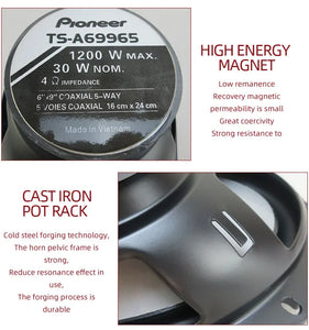 2PCS 6X9 inch (2X1200W) 2400W 5-way car mounted high fidelity full frequency coaxial speaker, preferred for modified vehicles