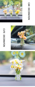 Cute Mini Daisy Vase Car Interior Decoration Auto Dashboard Ornaments Gadgets For Women Gifts Car Products Interior Accessories