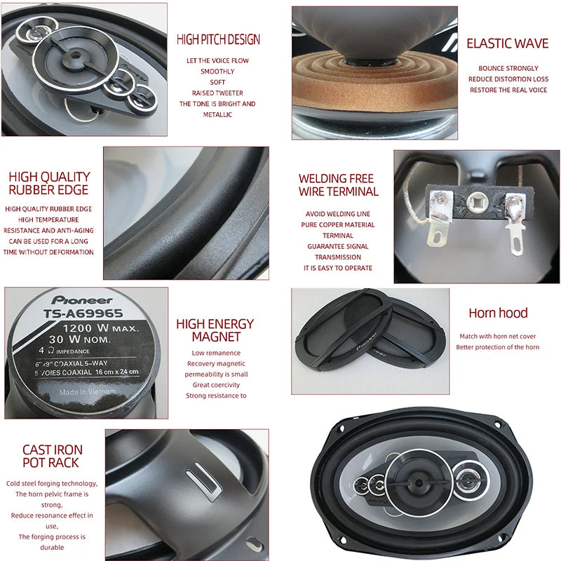 2PCS 6X9 inch (2X1200W) 2400W 5-way car mounted high fidelity full frequency coaxial speaker, preferred for modified vehicles